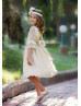Bell Sleeve Polka Dot Tulle Knee Length Flower Girl Dress